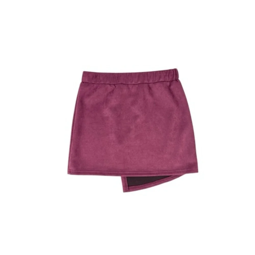 Shein‎ Maroon Red Faux Suede Foldover Mini Skirt Elastic Waist Size 6
